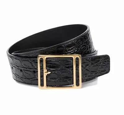 YSL Saint Laurent Black Screen Snakeskin Glossy Leather Belt  Size:80 • £195