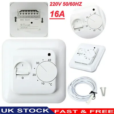 Electric UnderFloor Heating Thermostat Temperature Control Switch&Sensor Cable • £9.59