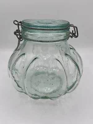 Made In Italy HERMETIC JAR PUMPKIN SHAPED WITH Wire LID VINTAGE LARGE Green Tint • $22