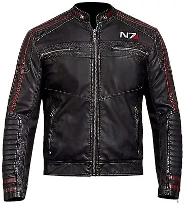 N7 Mass Effect Commander Shepard Street Fighter Real Leather Black Biker Jacket • $129