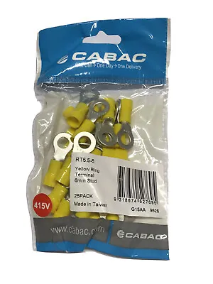 25 X Cabac Yellow Ring Terminal RT5.5-6 Eye Crimp Lug 6mm Stud  • $10