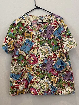 Mary Engelbreit Womens Scrub Top Size XL Medical Pockets Short Sleeve Nurse Vet • $13.99