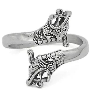 Norse Wolves Geri Freki Ring Silver Stainless Steel Viking Wolf Band Sizes 9-13 • $16.99