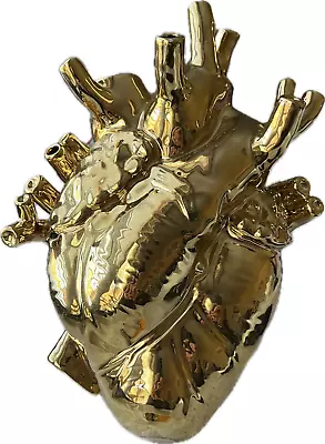 Seletti Love In Bloom Porcelain Heart Vase Gold Color • $125
