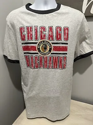 Chicago Blackhawks Fanatics NHL Vintage Retro Gray Ringer Tee NWT Medium • $15.99