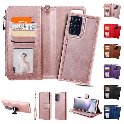 $23.40 • Buy For Samsung S22 Ultra S21 FE S20+ Note20 S10 S9 Zipper Leather Wallet Case Stand