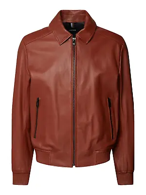 $645 - BOSS Nappa Leather Bomber Jacket Wing Collar In Rust Brown - Size 38R • $413.55