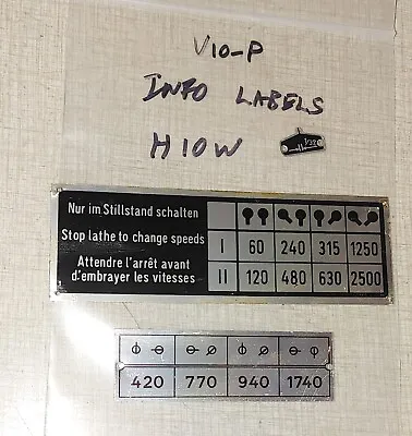 Emco Maximat V10 V10-P Lathe VMA Parts: Information Plates H10W • $18