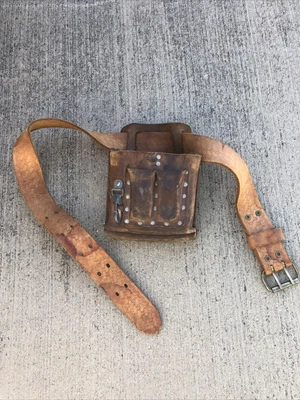 $35 • Buy Klein Tools Leather 5164 Tool Belt Pouch Made In USA /Tool Bag With Belt 5415