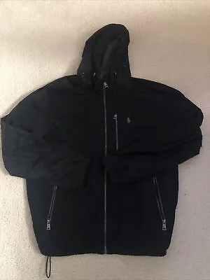 $125 • Buy Polo Ralph Lauren Nylon Hooded Jacket Black Size Medium