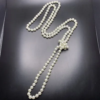 Long Faux Pearl Sautoir Necklace Beaded Knotted Tied Knot Classic Flapper Look • $16.96