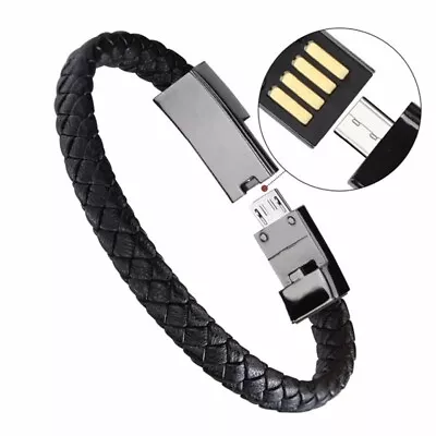 Bracelet USB Charging Cable Outdoor Portable Leather Mini Micro USB C Charger Da • $32.94