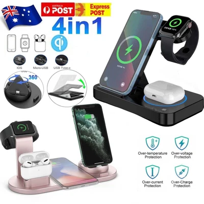 $25.64 • Buy Wireless Charger Dock Charging Station 4 In 1 For Apple Watch IPhone Samsung