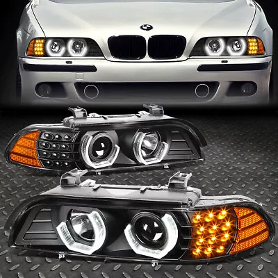 For 96-03 Bmw E39 5-series Dual U-halo Led Signal Projector Headlight Lamp Black • $256.55