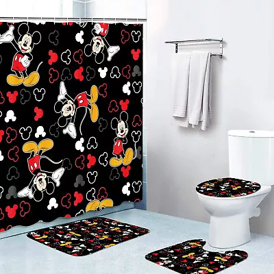 Mickey Mouse Elements Waterproof Shower Curtain Bath Rug Toilet Lid Cover • $21.63