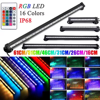 £15.47 • Buy 16-61CM Aquarium Fish Tank RGB Air Bubble LED Strip Light Bar Submersible Light