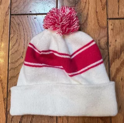 Sport-Tek - Unisex Stripe & Pom Pom Beanie - Pink & White STC28 • $9.99