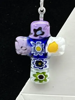 Authentic Murano Glass Millefiori Cross Pendant Necklace - MK 29 • $25.99