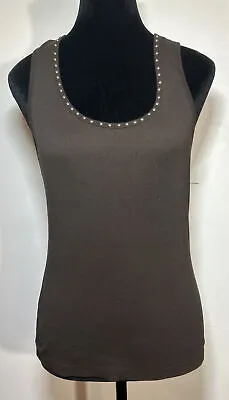 Michael Kors Beaded Rivets Scoop Neck Brown Sleeveless Top Women Medium • $16.99