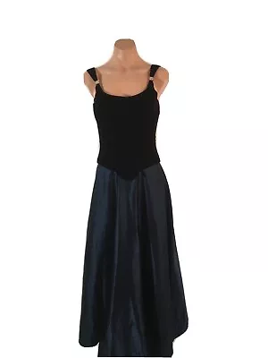 Vintage 90s Scott McClintock Blue Prom Formal Dress Velvet Corset Satin Maxi Y2K • $75