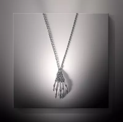 £3.99 • Buy Skeleton Hand Halloween Necklace Pendant Womans Jewellery Goth Emo Grunge Silver