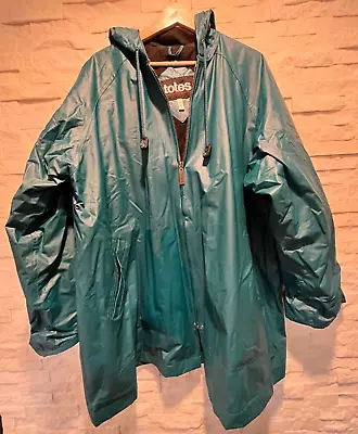 EUC Women's TOTES Lined PVC Raincoat Jacket Pockets Hood Deep Teal Green Large • $19.99