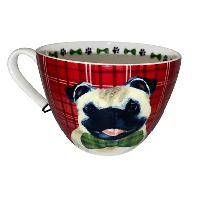 PORTOBELLO By Design Red PUG Dog Paw Print Bow Tie Coffee Tea MUG New NWT • $22