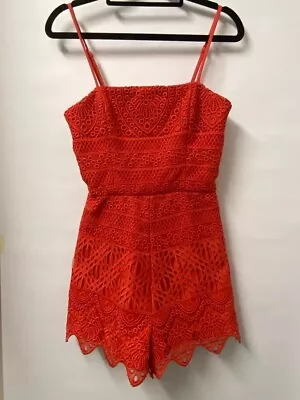 KOOKAI Womens Orange Red Broderie Style Romper Playsuit Size 34 • $45