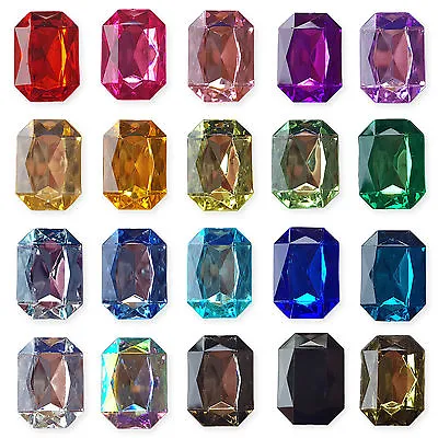 Large 18x25mm EMERALD Faceted Acrylic Crystal Rhinestone Embellishment Gem Jewel • £1.79