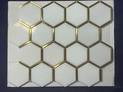 S8 Carrara White Golden Marble Hexagon Mosaic Tile Kitchen Bathroom Polished • $28.86