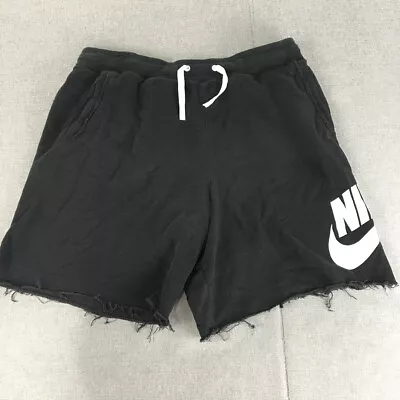 Nike Mens Shorts Size L Black Big Swoosh Logo Pockets Raw Hem • $13.98