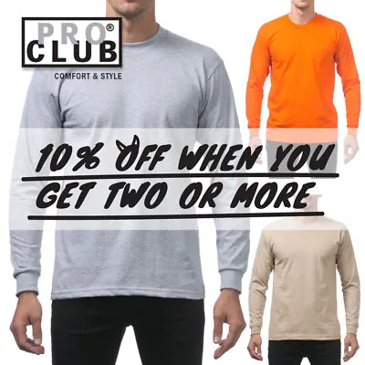 Proclub Pro Club Men Plain Heavyweight Long Sleeve T Shirt Casual Cotton Shirts • $8