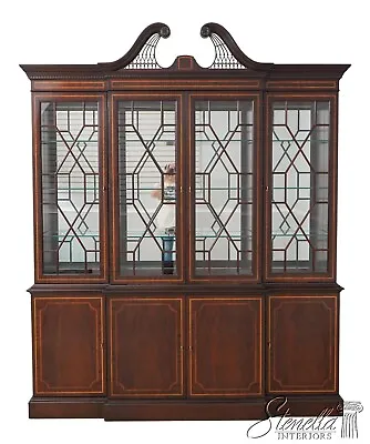 59946EC: HICKORY WHITE Inlaid Mahogany Large Breakfront Bookcase • $3595