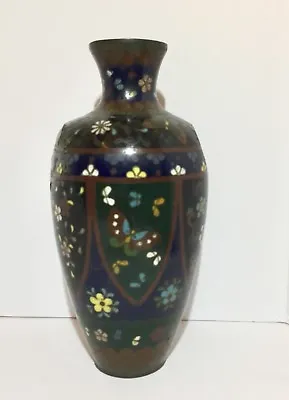 Antique Chinese Cloisonné Meiping Vase Enameled Butterfly & Flowers • $45