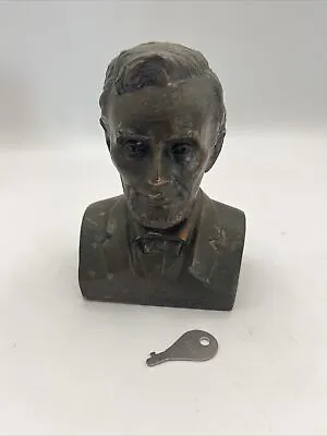Vintage Abraham Lincoln Coin Bank Copper Tone Metal Nice With Key • $18