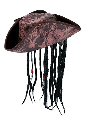 £7.99 • Buy Jack Sparrow Caribbean Pirate Hat With Dreadlocks Beads Fancy Dress Adult [Party