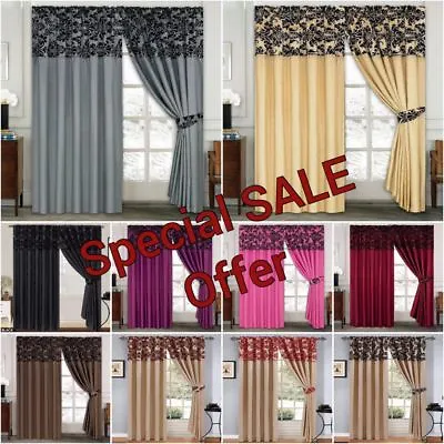 Damask Curtains Pair Of Half Flock Pencil Pleat Luxury Doors Windows Curtains    • £29.99