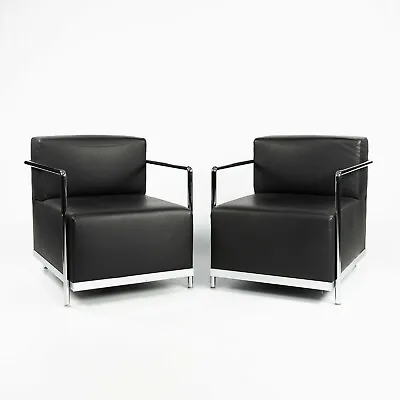 2010s Bernhardt Design Brellin Lounge Chair In Black Leather With Chrome Frames • £4054.66