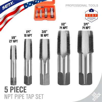 5 Pieces NPT Taper Pipe Tap Set 1/8  1/4  3/8  1/2  And 3/4  With Case SAE Inch • $24.29