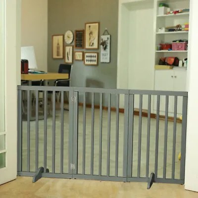 3 Panel Wooden Dog Gate Freestanding Pet Fence Baby Folding Safety Barrier Home • £32.95