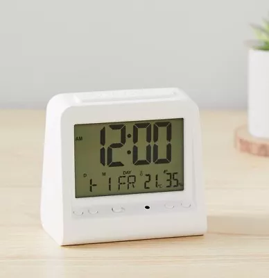 Amazon Basics Tabletop Digital Alarm Clock With Light Temp & Date Display White • £7.95