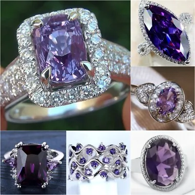 $3.18 • Buy Fashion 925 Silver Rings Women Cubic Zirconia Wedding Ring Jewelry Size 6-10