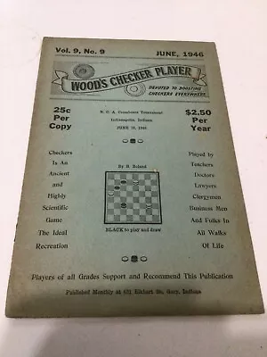 Wood's Checker Player 1946 Magazine Rex Wood Gary Indiana   Games Draughts • $5