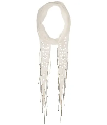 Chan Luu 244187 Womens Skinny Bead Floral-Embroidered Chiffon Scarf Off White • £106.54