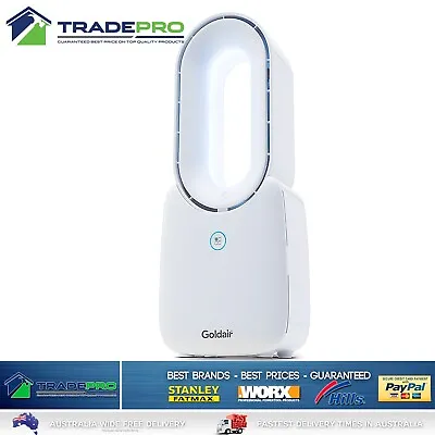 $65 • Buy Goldair Tower Desk Fan 3 Speed Bladeless LED Colour Change Rechargeable White