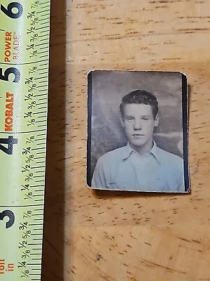 Rare Old Vintage Photo Booth Young Man Stud Curly Hair • $9.59