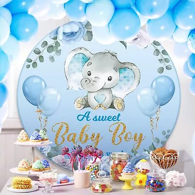 7.2 Ft Elephant Round Baby Shower Backdrop Elephant Circle Backdrop Cover Bab... • $31.89