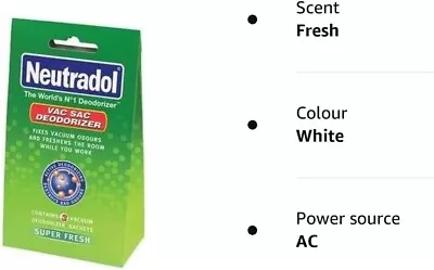 6 Neutradol Vac Sac Hoover Bag Freshners Vac Deodoriser Sachets Super Fresh VACC • £5.99