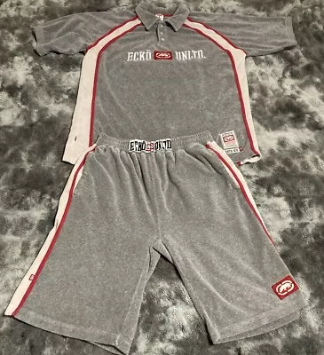 Vintage Echo Unltd Velour Polo Shirt And Shorts Set Medium Shorts Large Shirt • $49.95