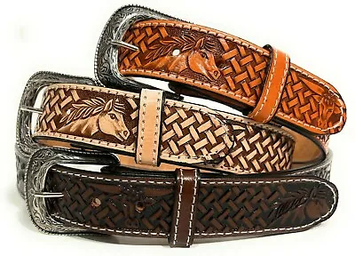 Kids Western Belt Genuine Leather  Horse Bull Decorated Boy Girl Rodeo Belt • $19.99